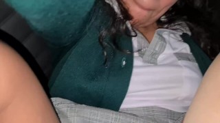 teen stepdaughter seduces her dad and fucks him in the car right after school. reaal amateur sex